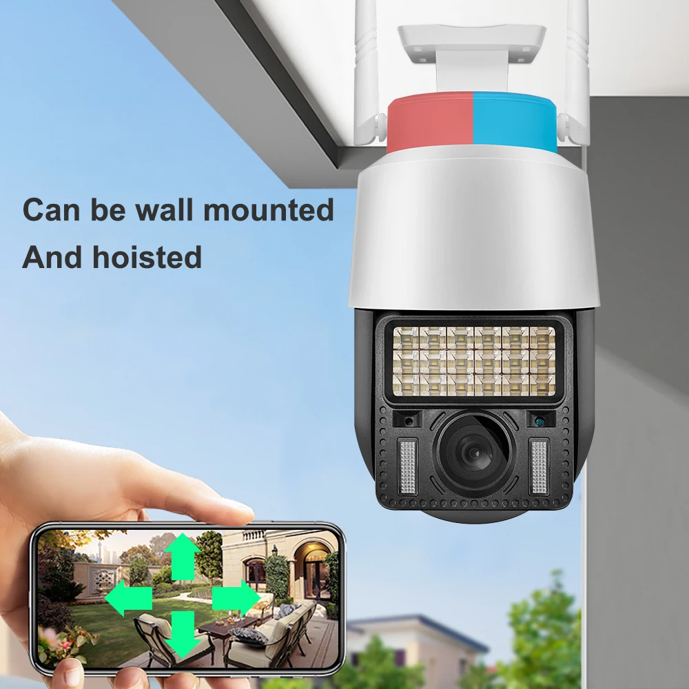 LED Alarm Warning Light Camera 720p V380 Wifi Ptz Outdoor Camera Rotating 360 Detection Cctv Camera
