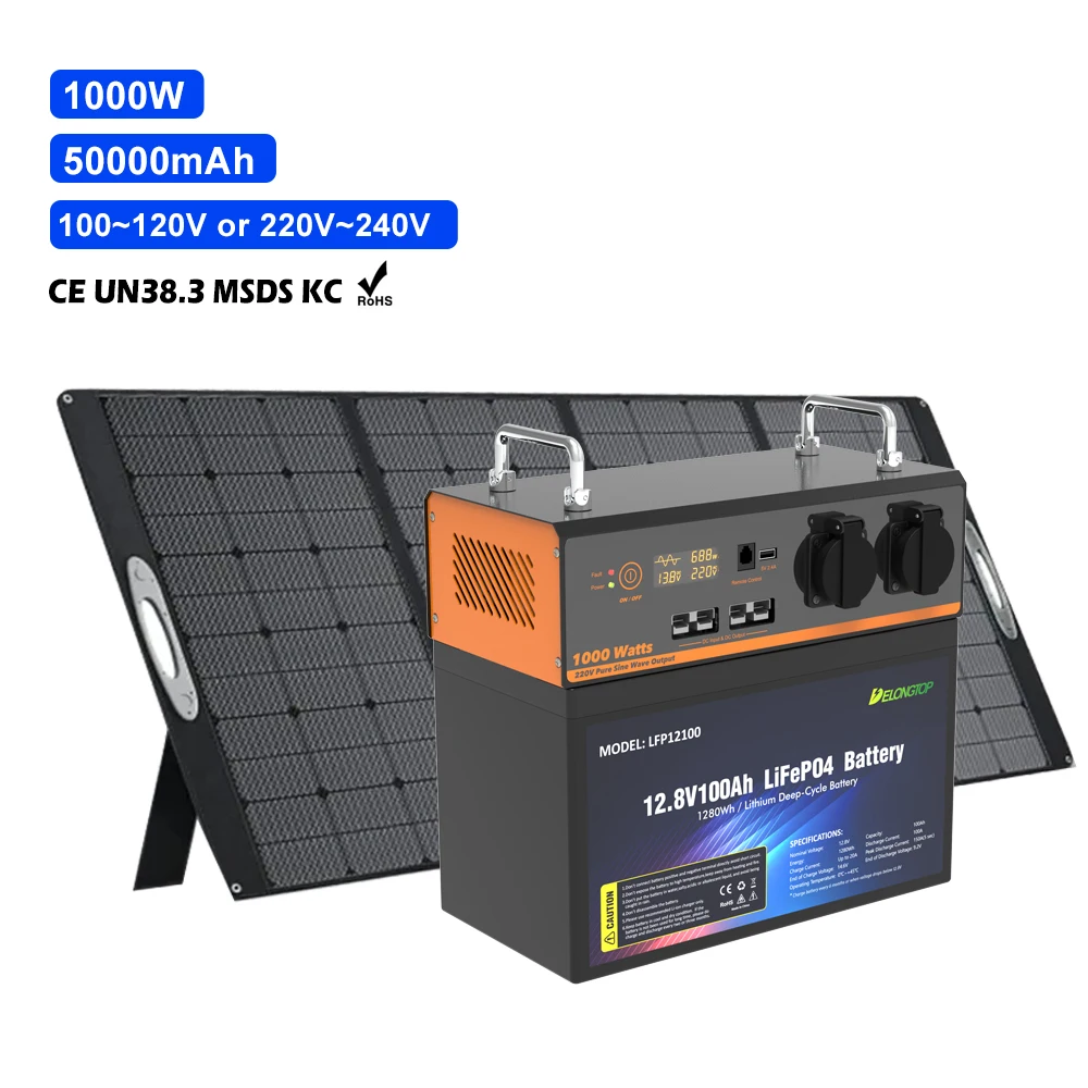CE UN38.3 MSDS 1200 Вт питьевая электростанция переменного тока 220 В постоянного 12 50 А выход 1000 инвертор с 8 100AH литий ионный Аккумулятор LiFePO4
