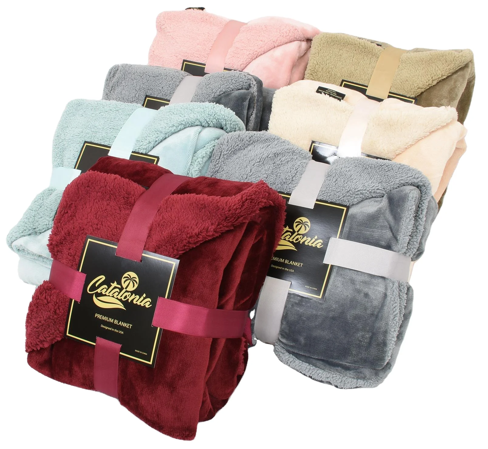 Custom luxury warm fabric customized ultra soft sherpa throw fleece blankets and throws for winter