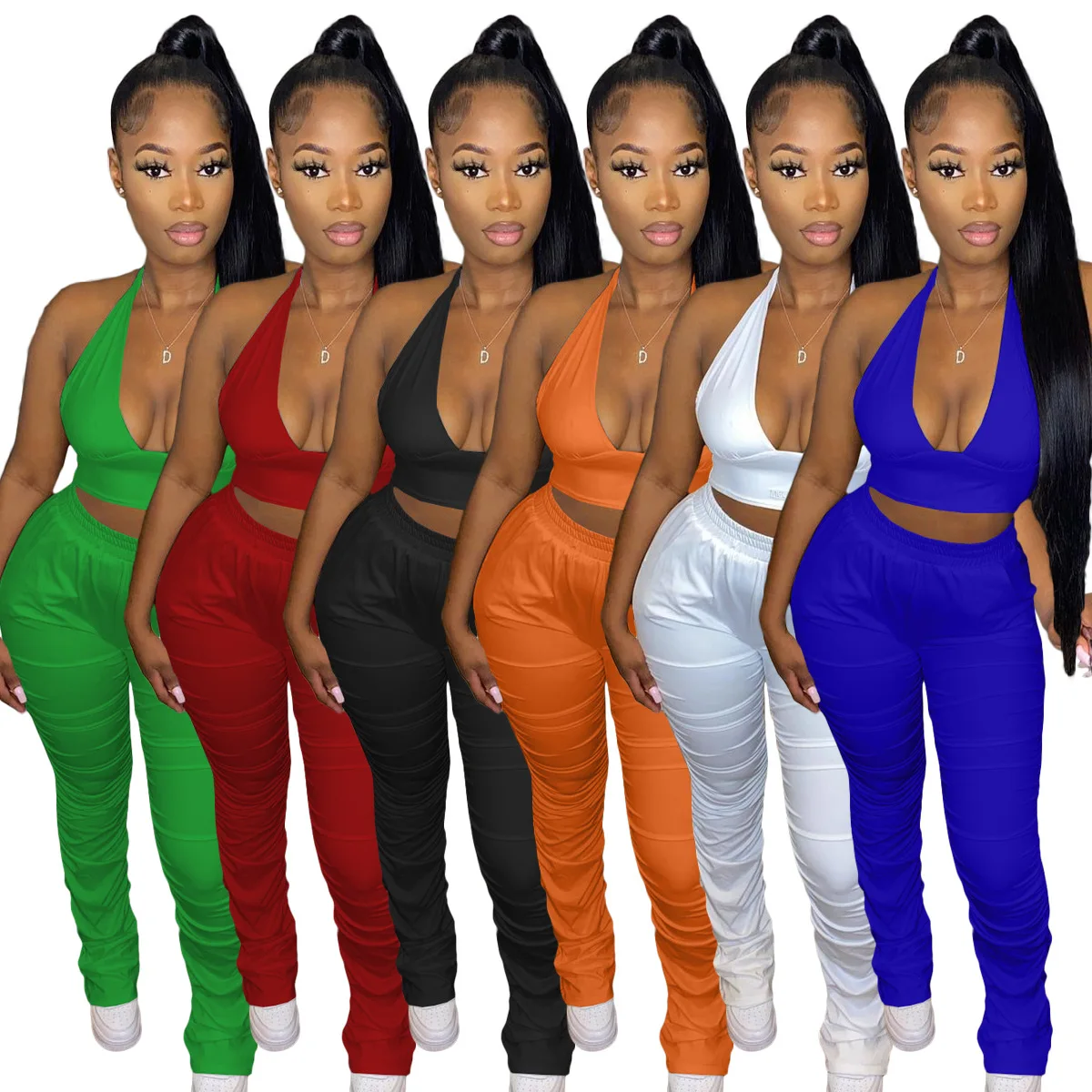 Sexy Women Two Piece Sweat Pants Sets Summer Clothes Ladies 2 Piece Set Clothing Tracksuits Stacked Joggers Suits Sets