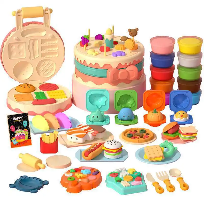 2022 new educational toy cake playdough/slime kits pretend play diy birthday gift playdough for kids