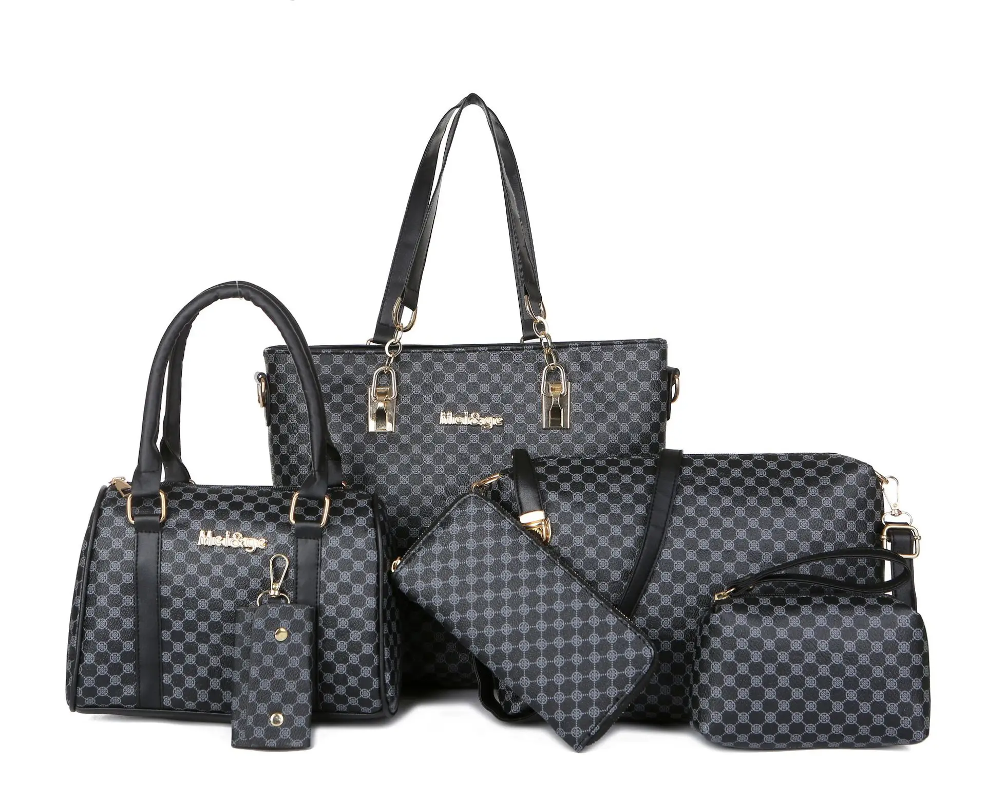 Wholesale Women Trendy Shoulder Tote Hand Bags 6 Piece Set Printed pattern Leather Purses And Handbags