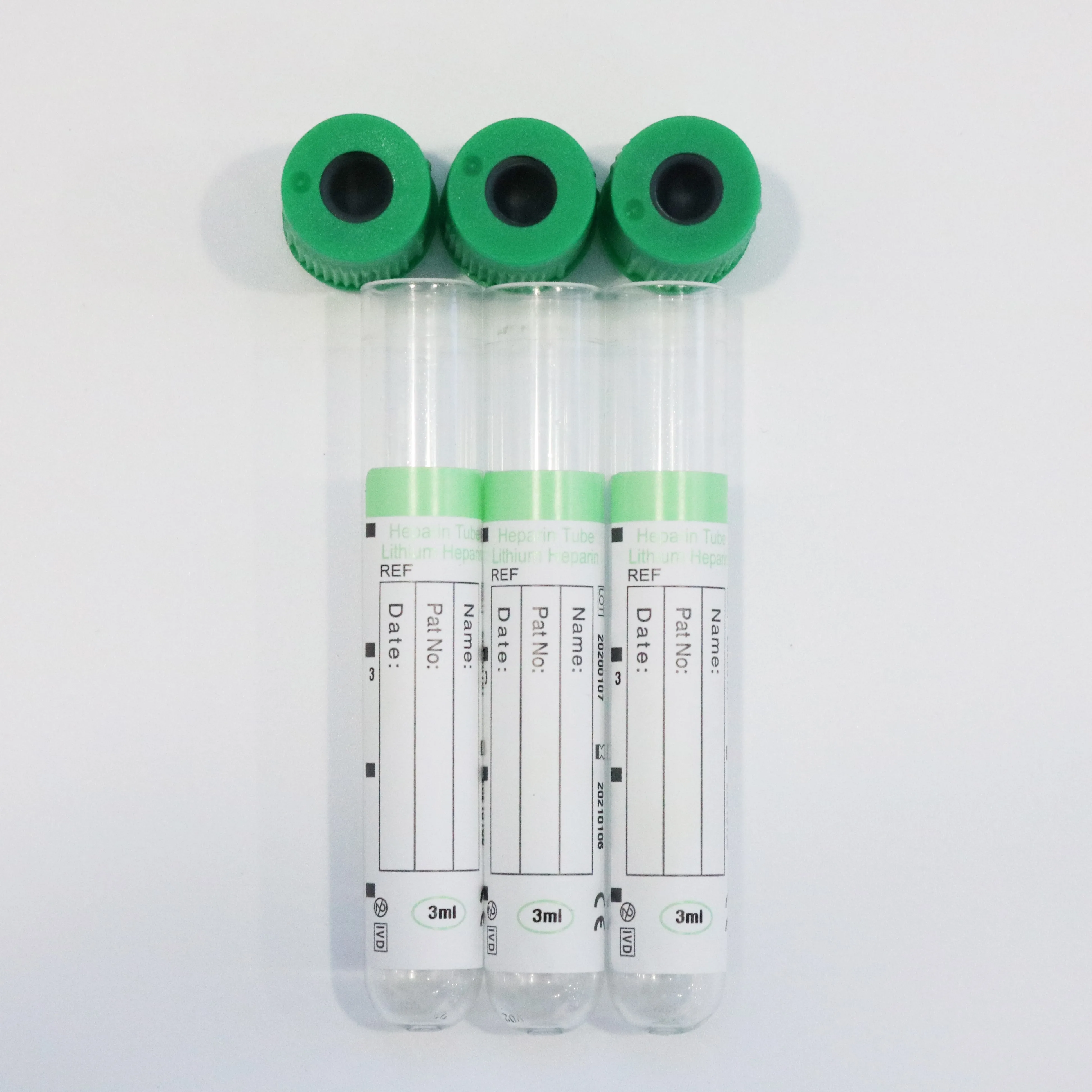 PET and glass green top vacuum Blood Collection Heparin Tubes Lithium Heparin sodium heparin 3ml 4ml 13*75 mm good quality