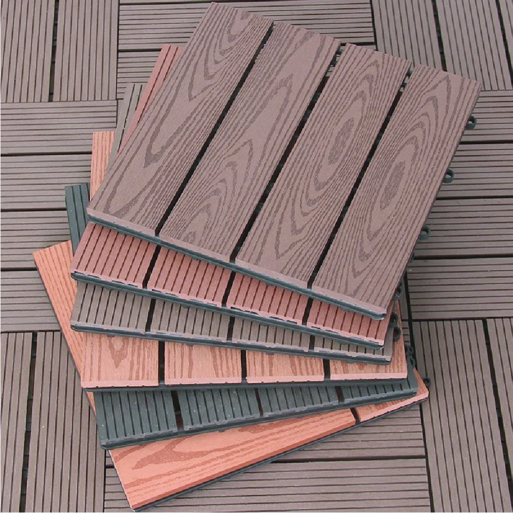 Outdoor DIY deck floor tiles 300x300 wpc composite wood interlocking deck tiles