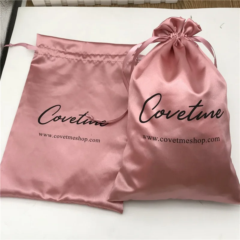 Индивидуальные розовые золотые шелковые атласные мешки для наращивания волос/атласные мешки для волос на шнурке для упаковки/Подарочный пылесборник для сатина