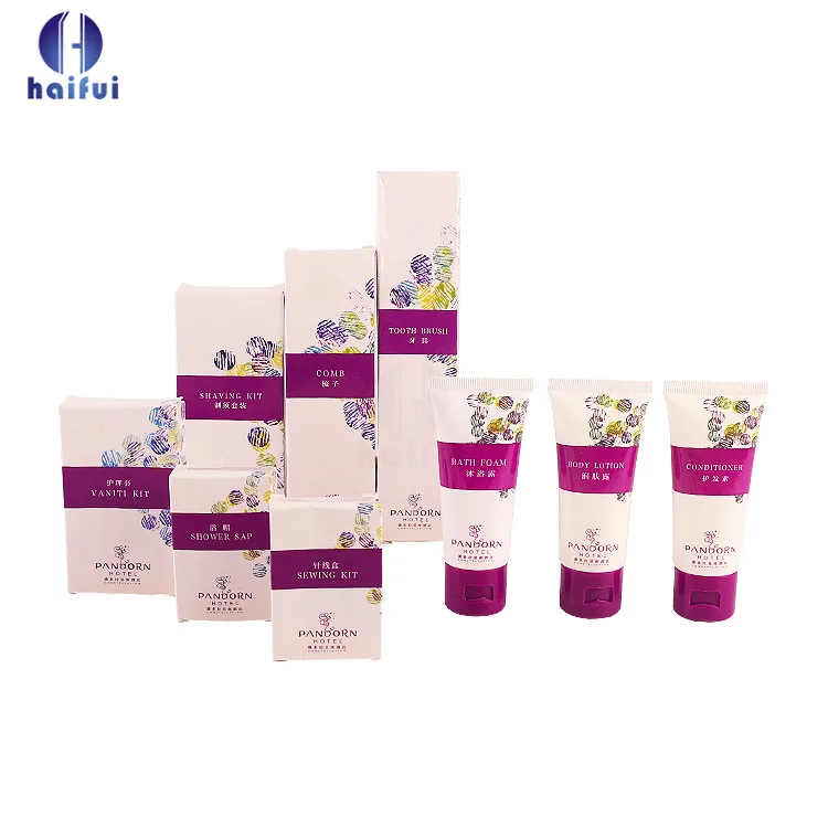 Cheap Price Stars Hotel Supplies Disposable Amenities Set Eco-friendly Paper Box Packing Hospitality Amenities Customized Color