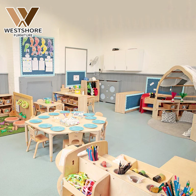 Montessori Kindergarten Wooden Table And Chair Sets Nursery Classroom Design Furniture Child Care Center Preschool Furnitures