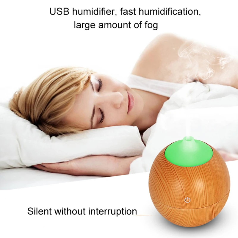 free sample-Aroma humidifier room round small nozzle USB led 7 light wood grain cool mist aroma ultrasonic humidifier