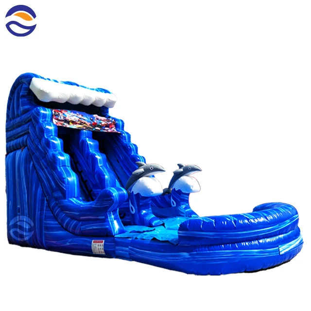 Dolphin Water Slide  Wholesale Commercial Backyard Blue Inflatable Water Slides