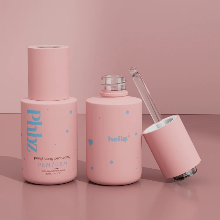 Luxury Cosmetic Skincare Packaging Empty Pink Press Dropper Serum Glass Bottle 30ml Essential Oil Bottle Pipette Serum Bottle