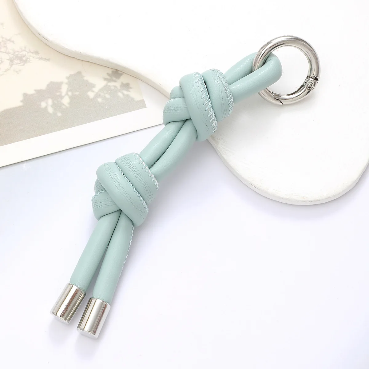 Fashion PU Leather Rope knot Key Ring Cute Bag Mobile phone case pendant Charm Keyrings Luxury woven rope PU Leather Keychain