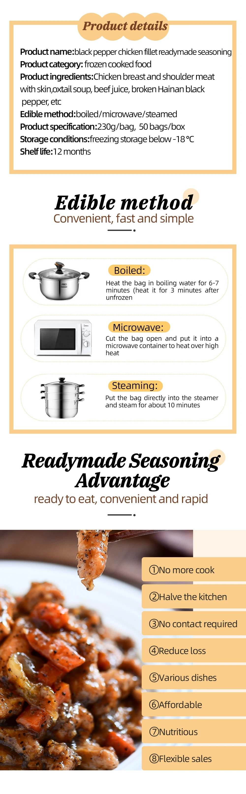 Wholesale Instant Food and beverage business chicken cooked Steamed vegetables Suitable for Chinese restaurant Asian Food