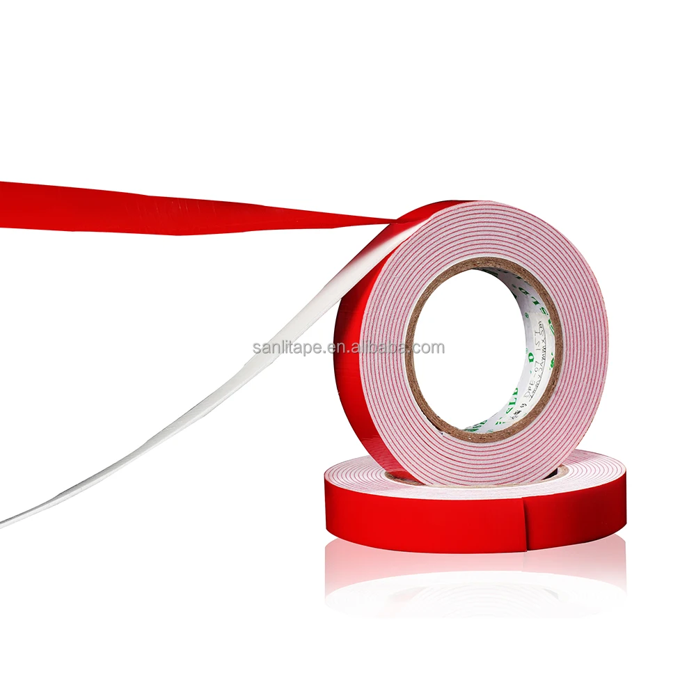 Factory Double Sided Adhesive Foam Tape  Red Film High Sticky White PE foam 1mm* 25mm*2m