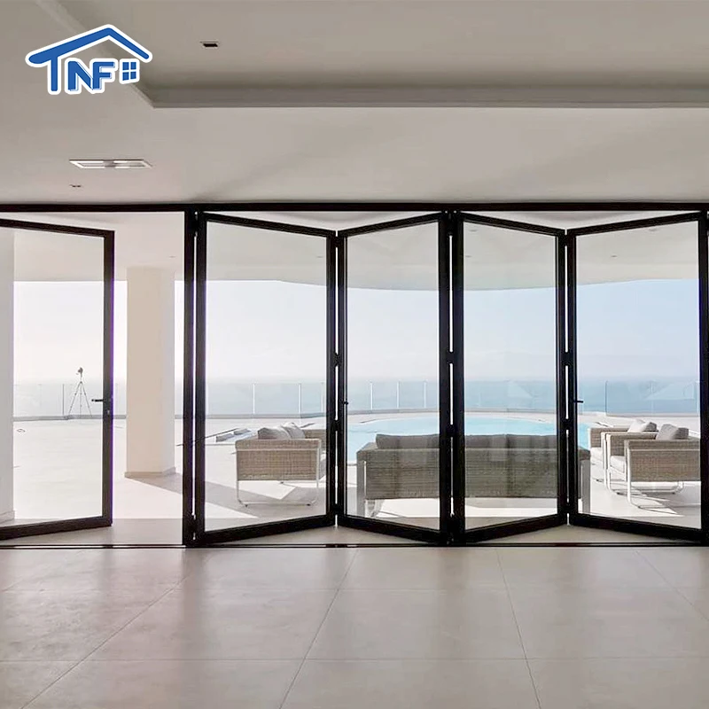 American NFRC certification accordion bi-folding door exterior patio glass door aluminum  bifolding door blinds factory