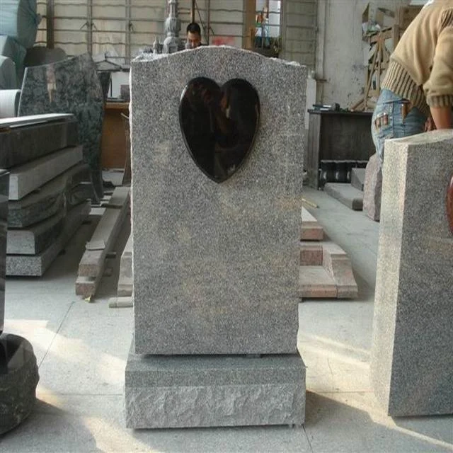 Ideal Arts Factory China Black Granite Monuments Stone Double Double Heart Tombstones Headstone Carving With Vases