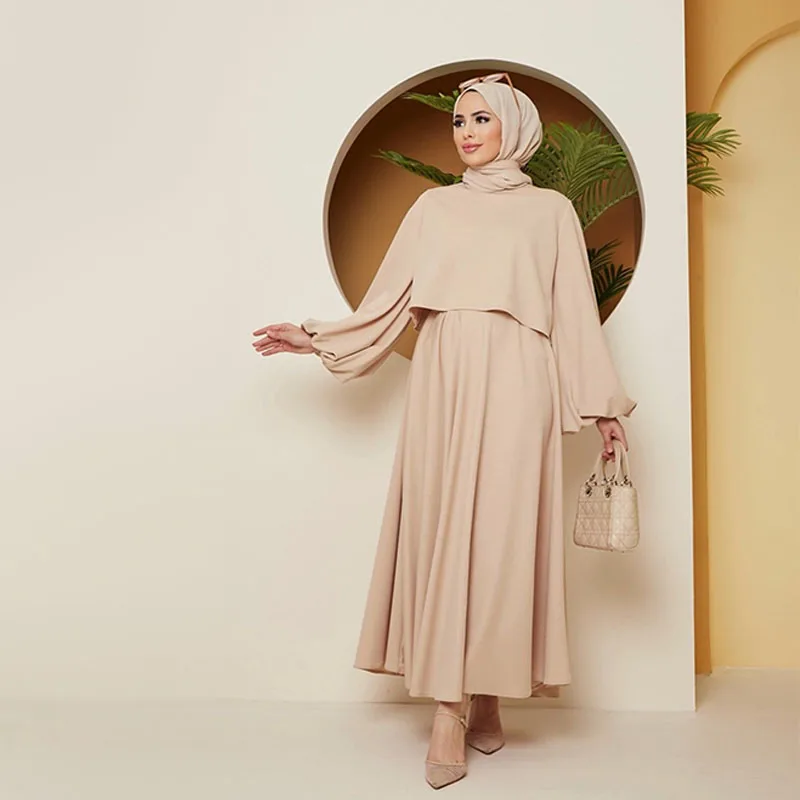 Custom islamic fashion long sleeve shirt trousers set muslim women loose prayer long 2 pieces set dress