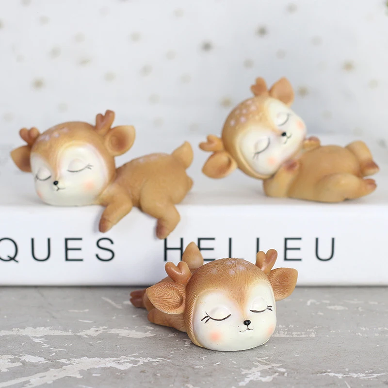 wholesale sleeping cute deer resin child birthday cake topper lower MOQ 1 pieces ready to ship