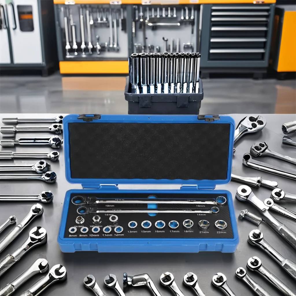 GTYPRO 17pcs Multi Specification Chrome Ratchet Wrench Set Lengthen Type Socket Sets for Industrial Use OEM Customizable
