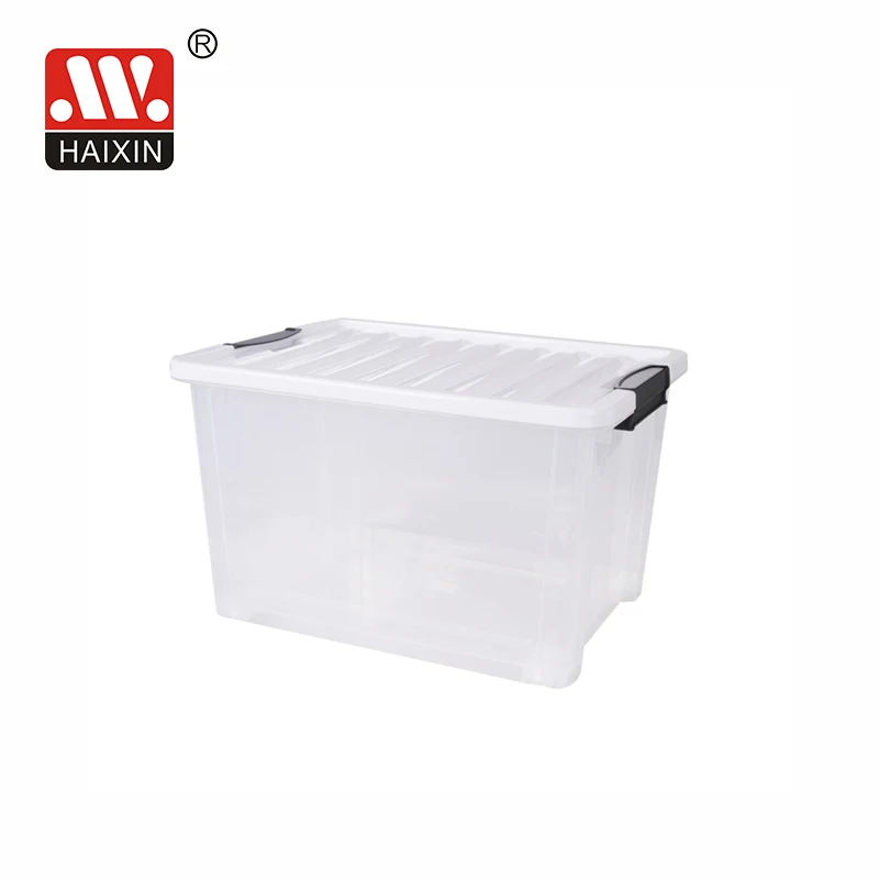 Eco-friendly Home Use Wholesale Plastic Storage Boxes 30L Clear Plastic Cloths Storage Box With Wheels And Handle