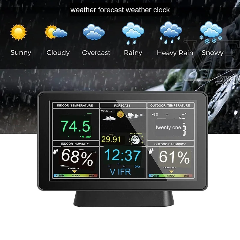 Colorful Digital Display Radio Control Indoor Outdoor Temperature Humidity Forecast Wireless Weather Station