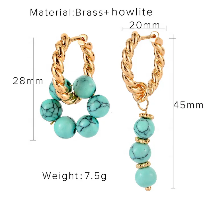 Accessories Women Permanent Jewelry Handmade Opal Huggies Hoop Earrings Brass Asymmetric Bead Earrings