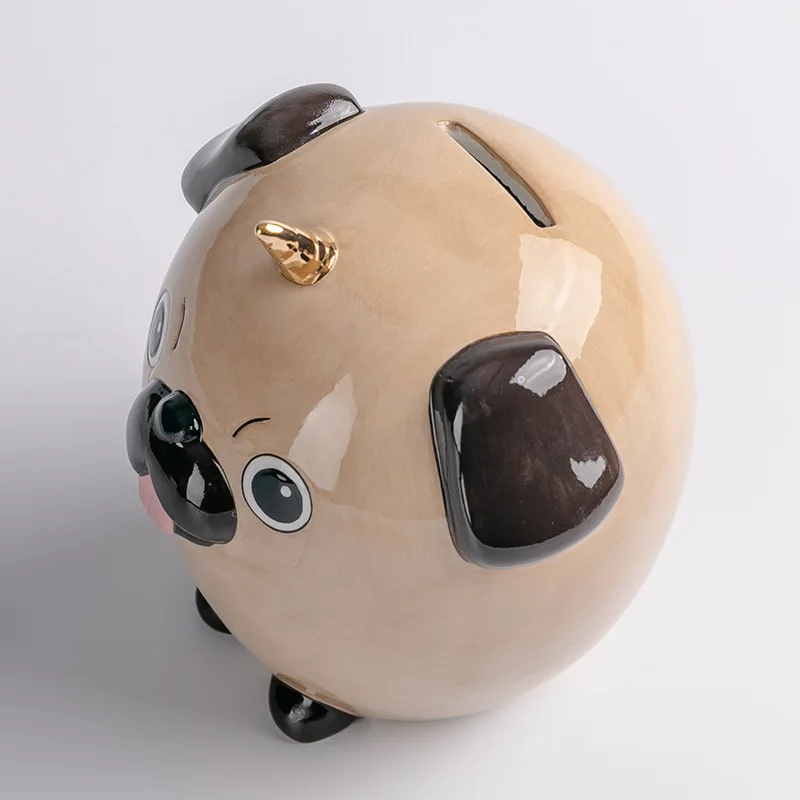 Baby Dog  Piggy Bank Brown Ceramic Coin Bank