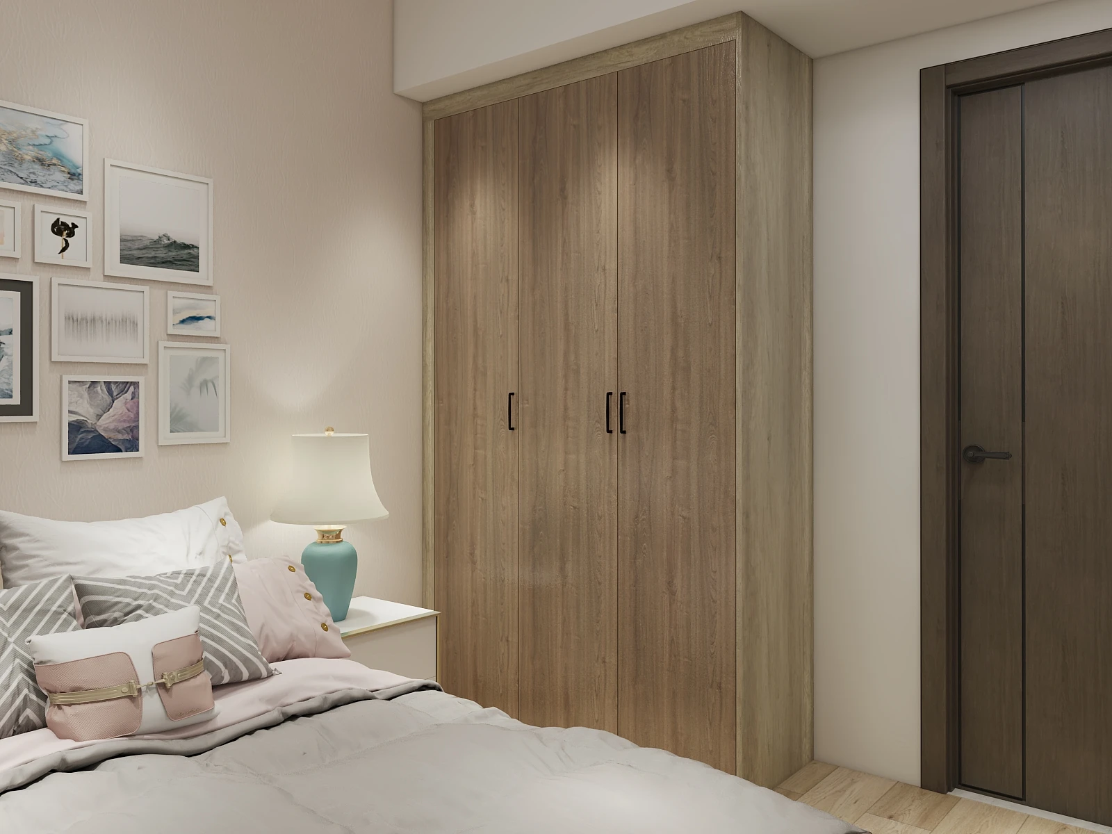 Custom Natural Color 2/3/4 Doors Melamine Veneer Finish Wardrobe Wooden Modern Wardrobe