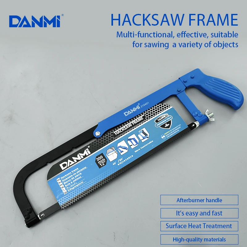 DANMI High Carbon Steel 12 inch Metal Frame Hacksaw Adjustable Hacksaw Frame Manual Saw for Wood Metal Plastic