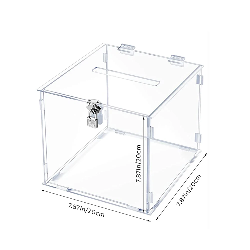 Hot sale clear Acrylic voting Box with Lock and key  for Voting Charity Wedding storage Cards  Money Suggestion