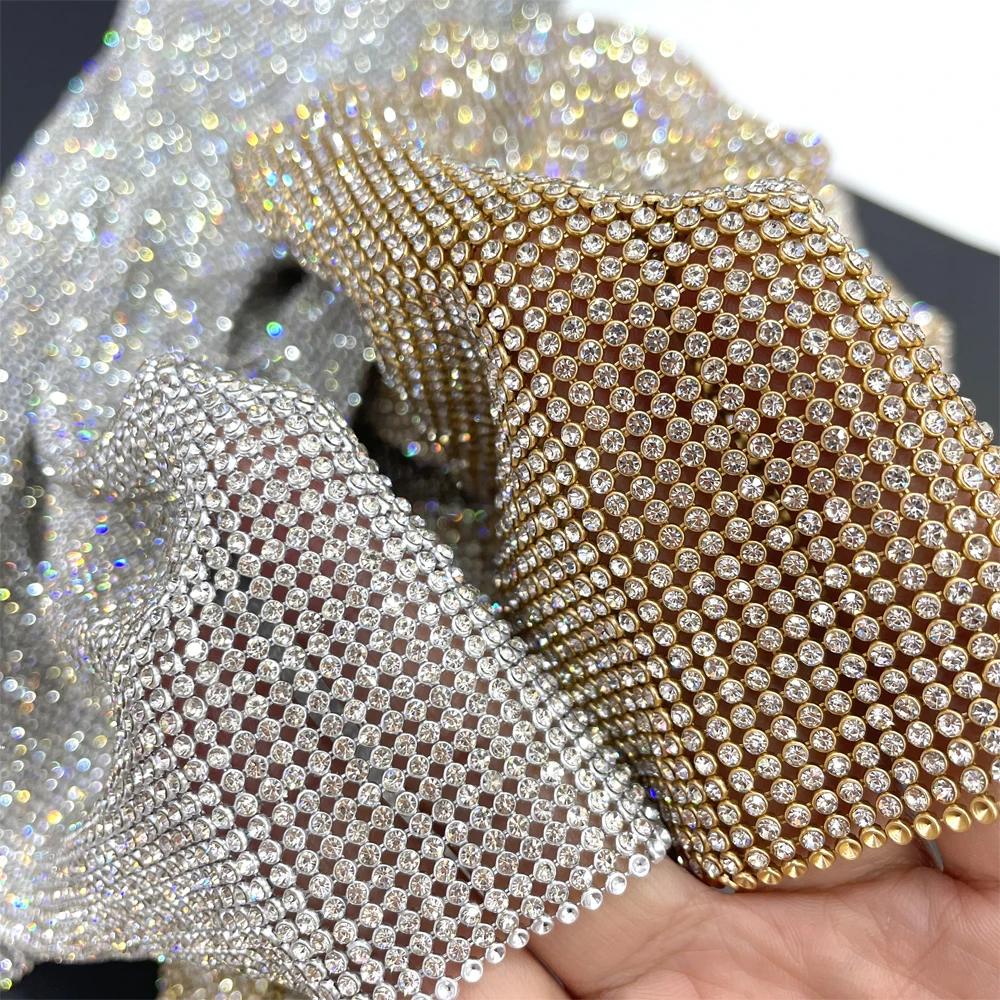 Me028 buling buling AA grade 2mm crystal mesh metallic rhinestone net mesh for garment