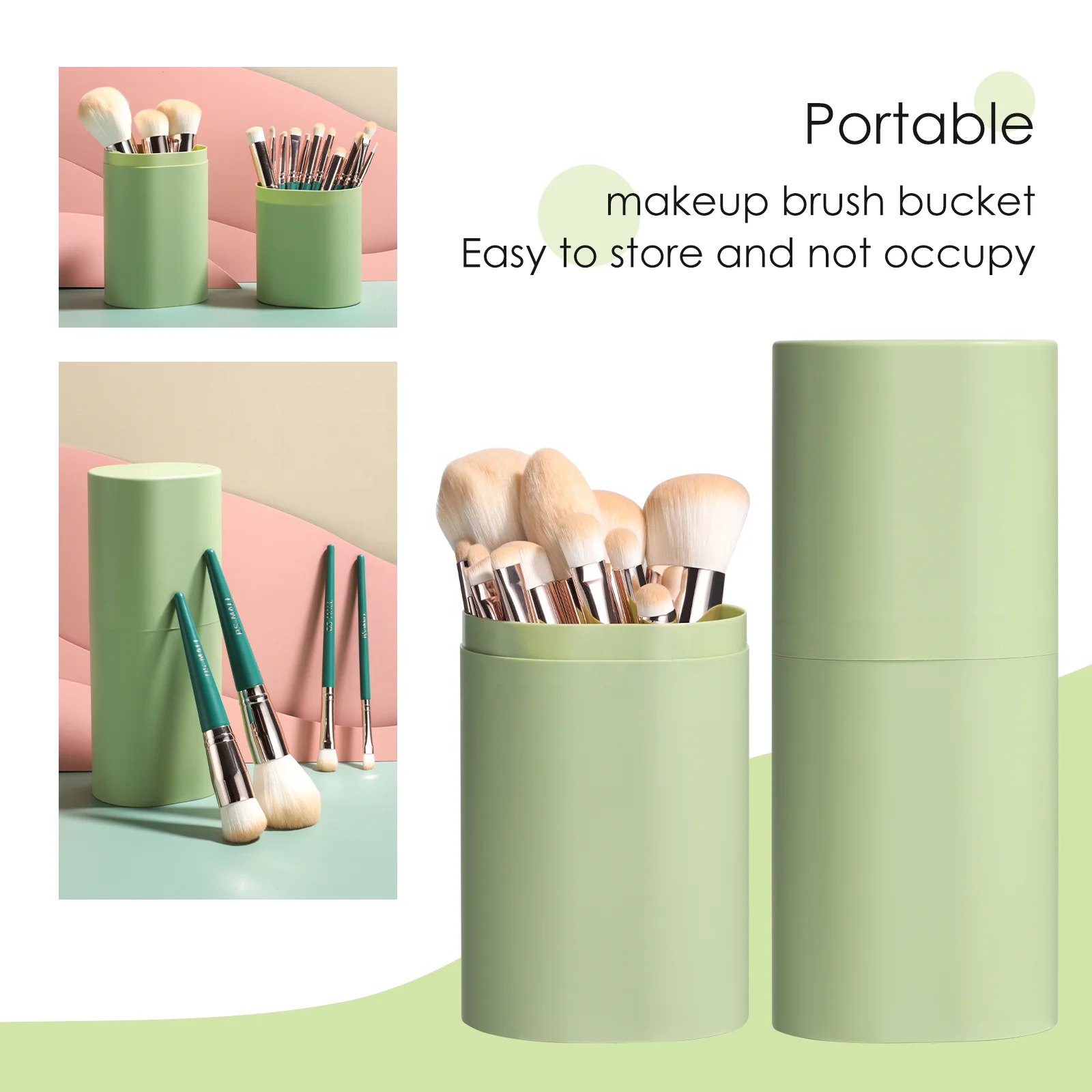 BS-MALL 16 Piece Long Handle Makeup Brushes  Private Label Green Vegan Custom Makeup Brush Packaging Box