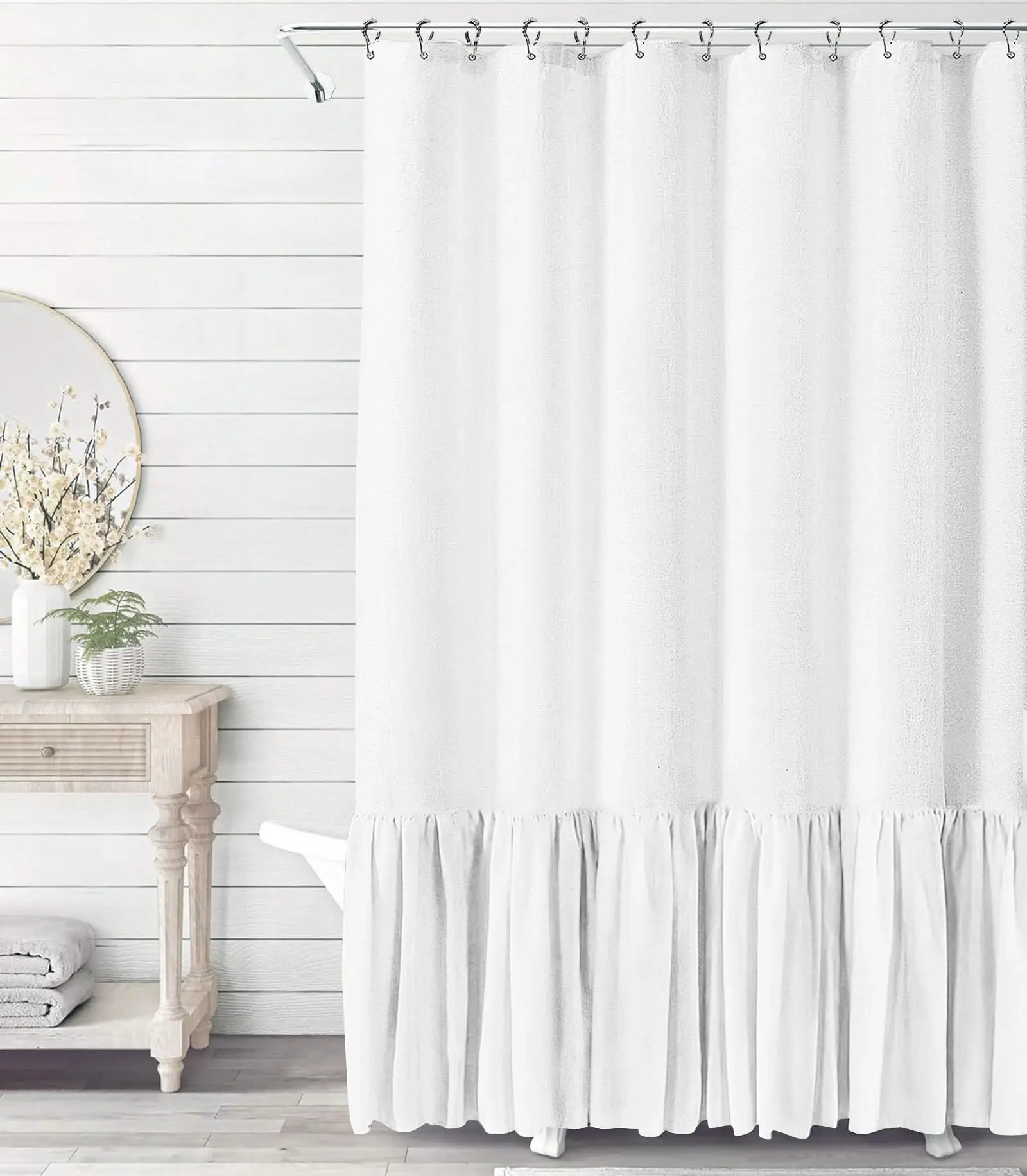 New arrival white Patchwork shower curtain linen shower curtain set shower curtain linen rustic