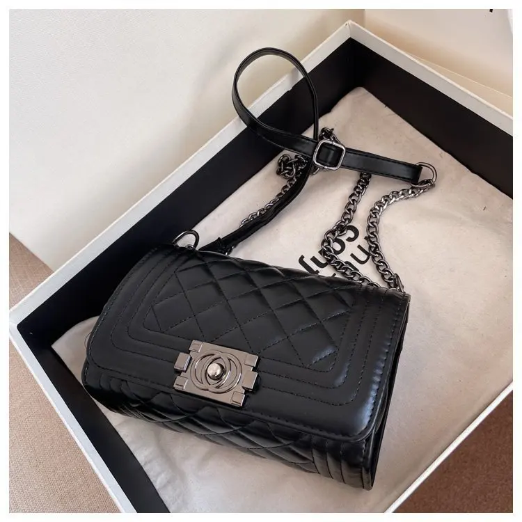 Fashion Luxury Lady Messenger Bag Small Handbags Black Rhombic Lattice Pu Leather Crossbody Bags For Women