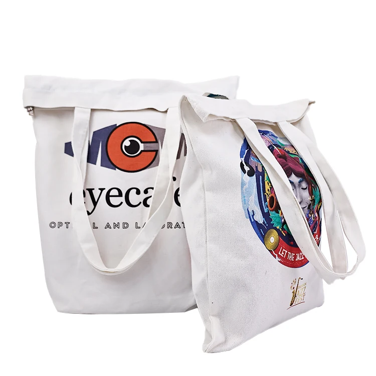 custom Size large canvas tote bag custom printed logo own design cotton hand bags with pocket and zipper