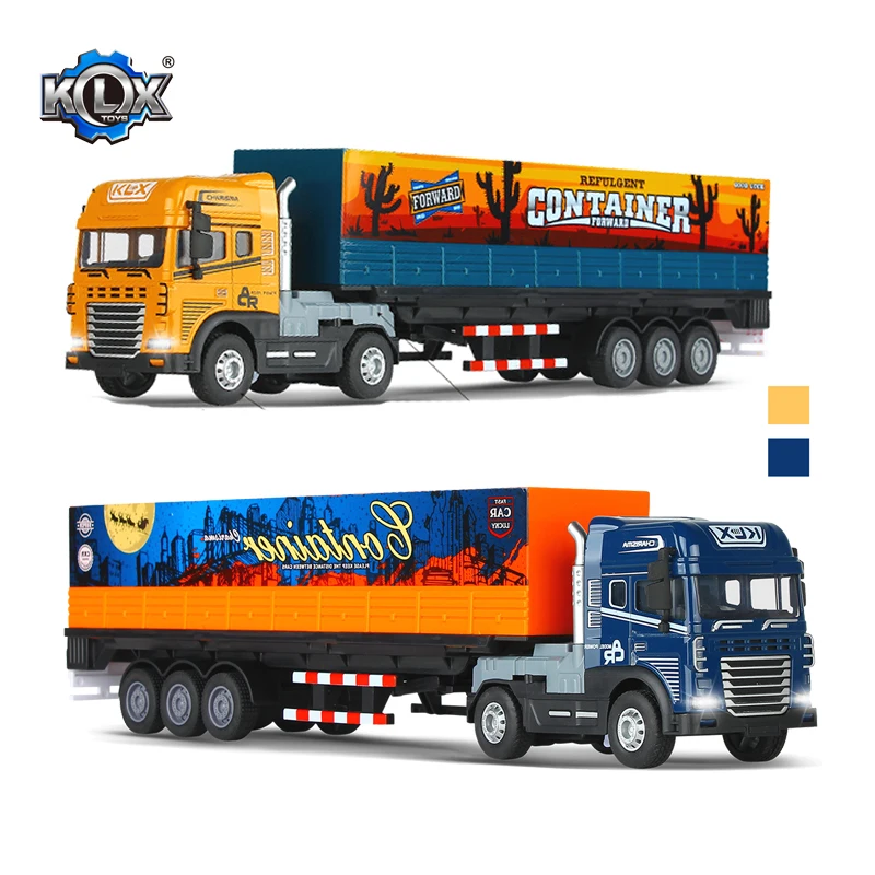 KLX Kids Toys Wholesale 1:24 Scale Alloy Car Die Cast Friction Vehicles Cargo Container Toy Truck with Box Packaging