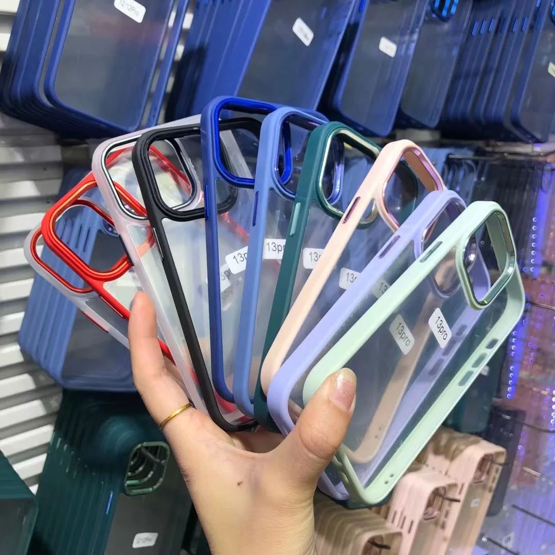 Factory Price Transparent Frosted Waterproof Phone Case for Iphone 1112 13 pro pro Max Metal camera case