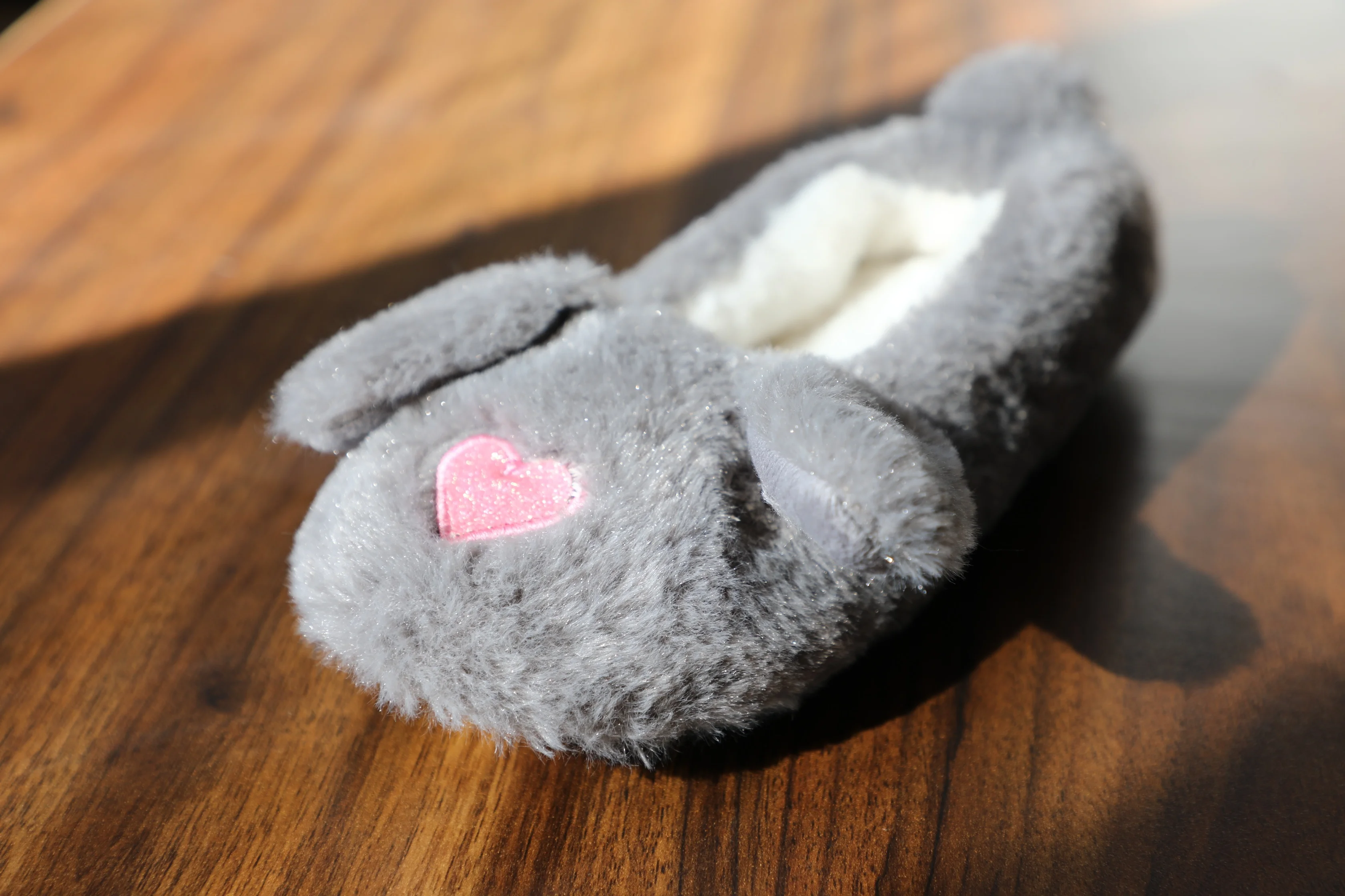 
grey angora rabbit ladies winter fluffy plush indoor slippers ballerina shoes 