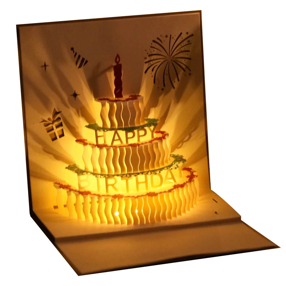 Recording light cake 3D greeting cards can be recorded as birthday gifts for her, him, girlfriend, and boyfriend