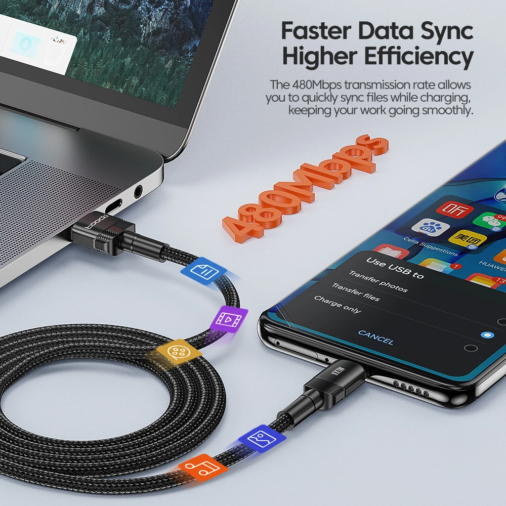 Type C to USB Aluminum alloy nylon 5a braided cables 100w usb c charge cable for Huawei devices