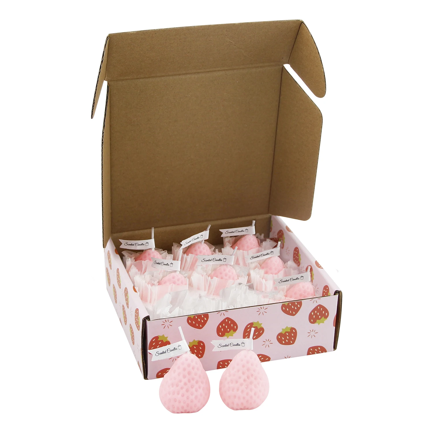 9 PACK Fruit Aroma Soy Wax Decorative Candle for Table Photo Prop Birthday Gift Strawberry Shaped Scented Candle