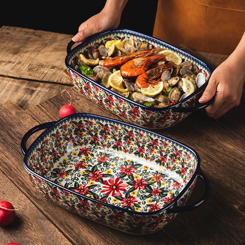 Poland ceramic ovenware foreign trade ceramic dish household oven microwave oven bowl rectangular plate plate large