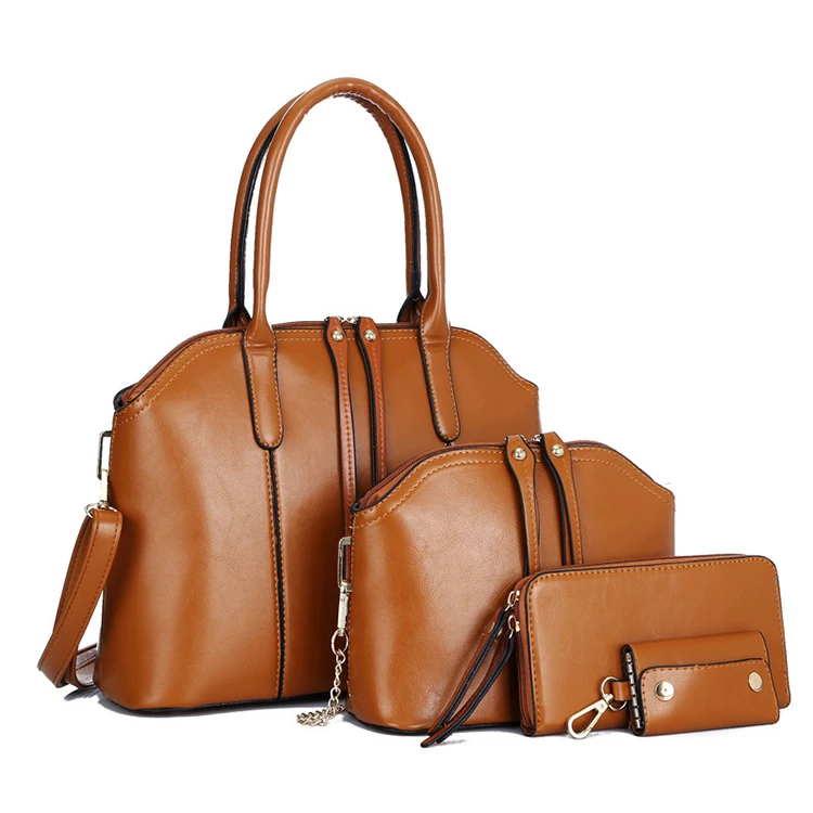 
4 In 1 Fashion Shoulder Bag 2021 Women Pure Color Pu Leather Tote Bag Women Cheap Handbag Set 