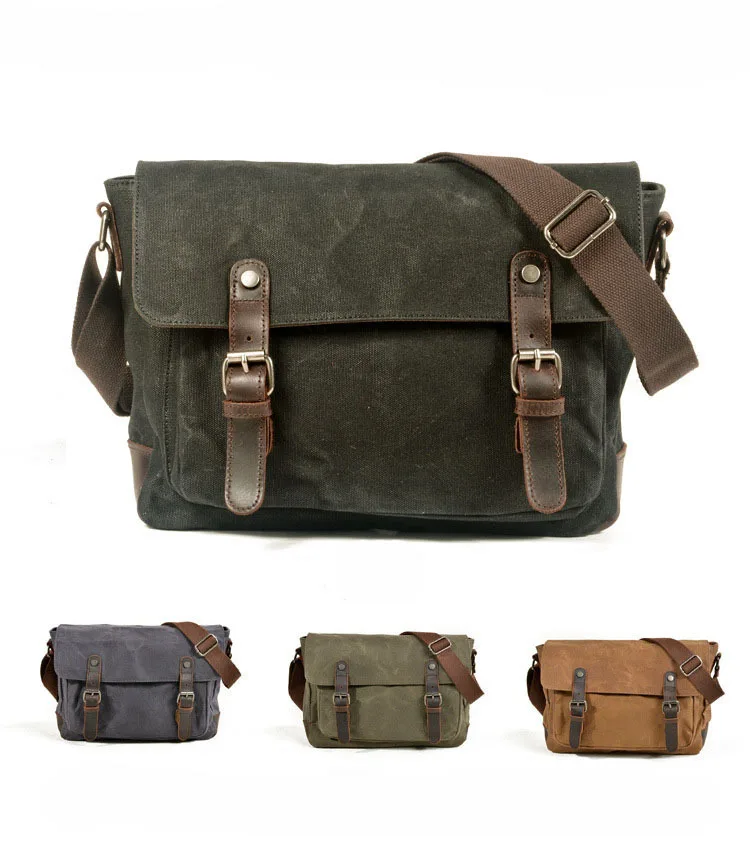 N-138 Nerlion in Stock Fast Delivery Waterproof Oil Waxed Canvas Messenger Laptop Briefcase Large Satchel Canvas Messenger Bag