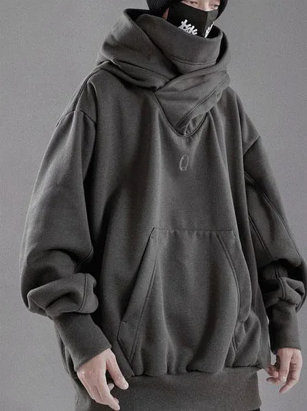 Custom Double Neckline Heavyweight Cotton Pullover Hoodie Japanese High Street Techwear Oversized Hip Hop Harajuku Punk Hoodies