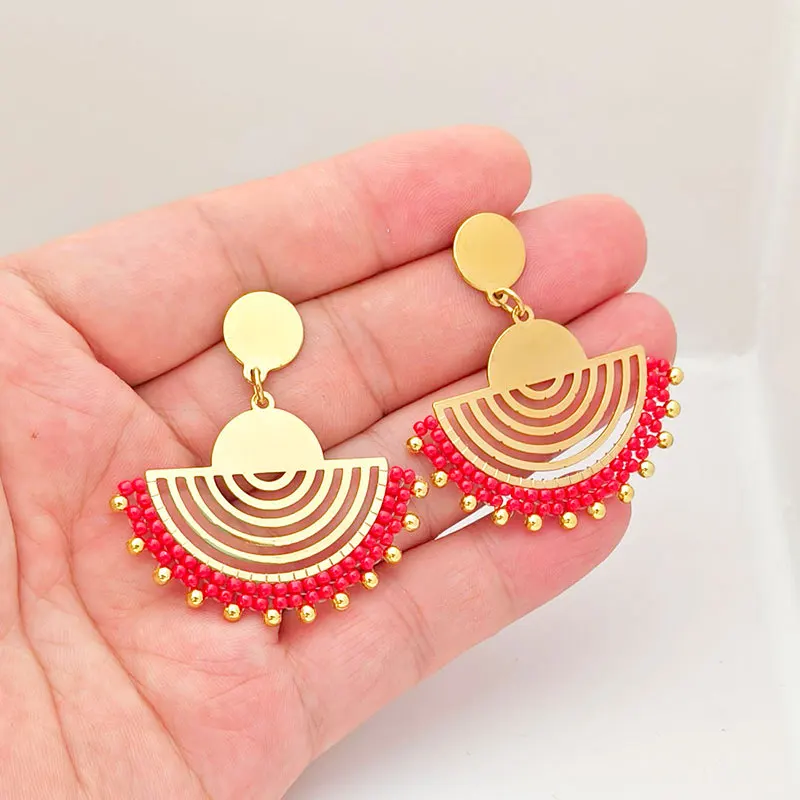 Bohemia Style Fashion Jewelry Rice Bead Handmade Stainless Steel Earrings for Women