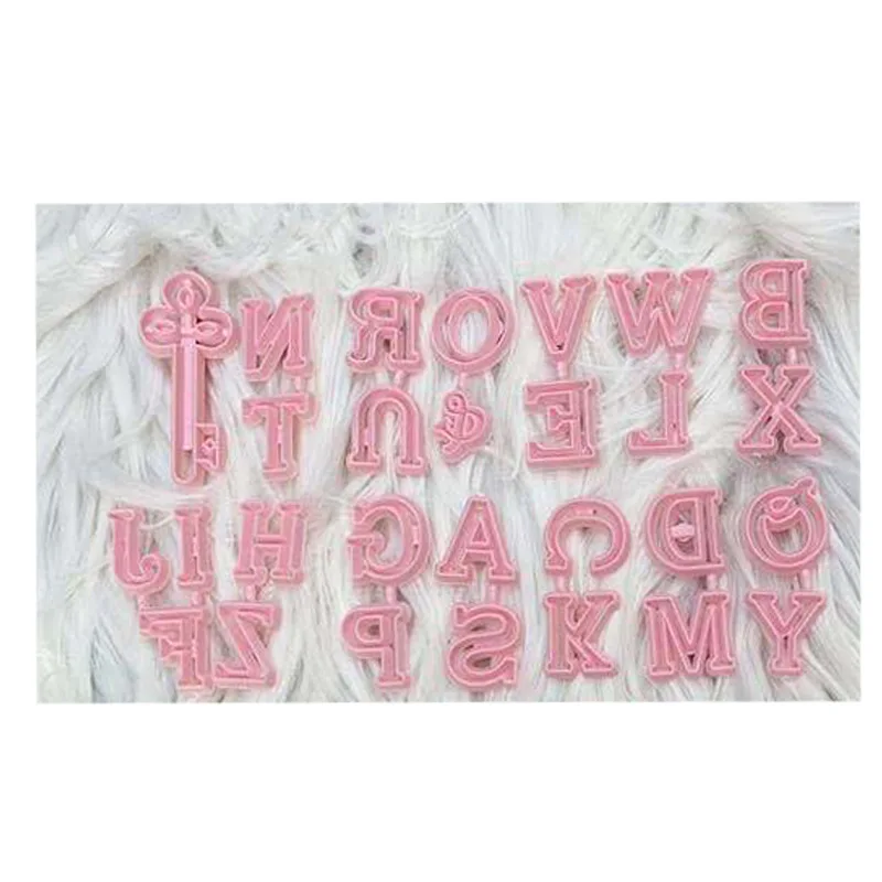 
28PCS English Letter Upper and Lower Case Plastic Biscuit Moulding Mould Number Chocolate Cake Fondant Cutting Mould Accessories 