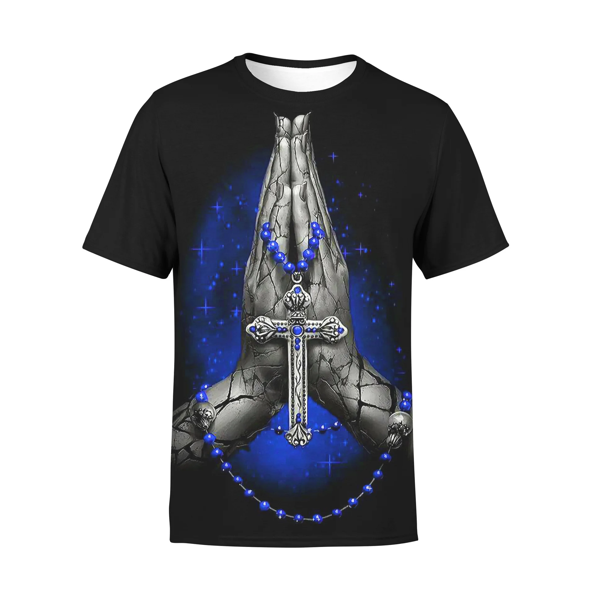 Lcool quick dry polyester t shirts for sublimation print 3d digital print pray hands oversized t-shirt men
