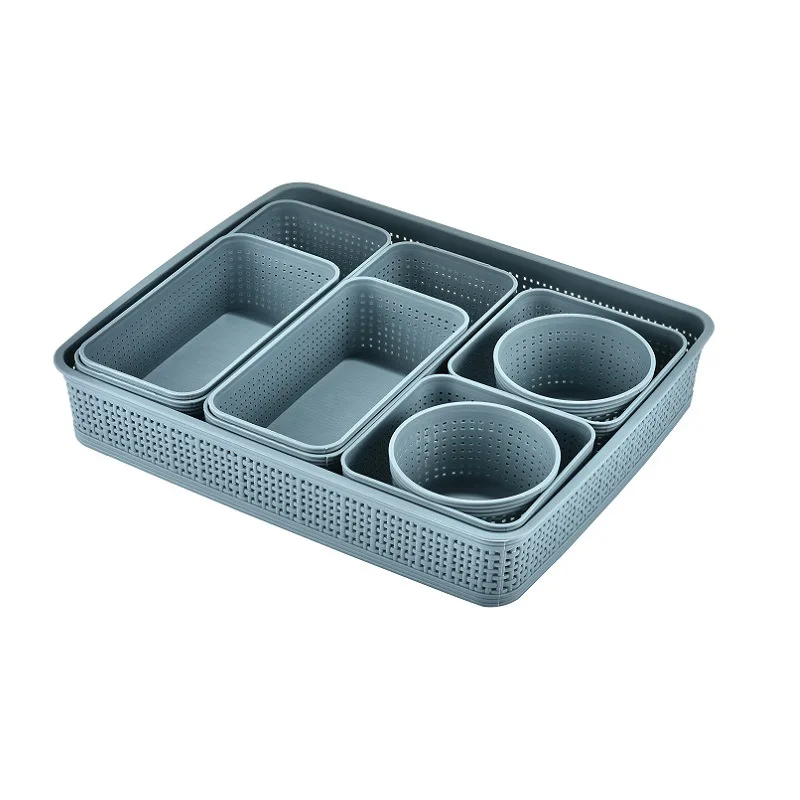 9 Piece Woven Plastic Storage Basket Set