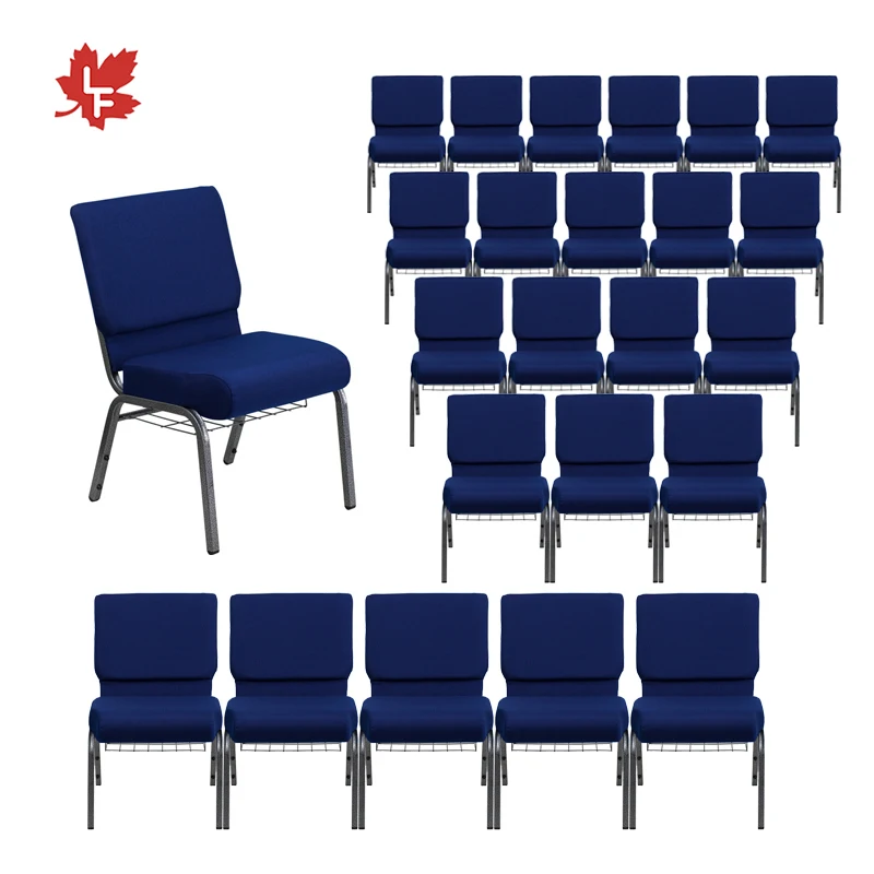 Wholesale Church Furniture Stackable Pulpit Back Pocket Church Chairs Metal Auditorium Interlocking Church Chair Purple