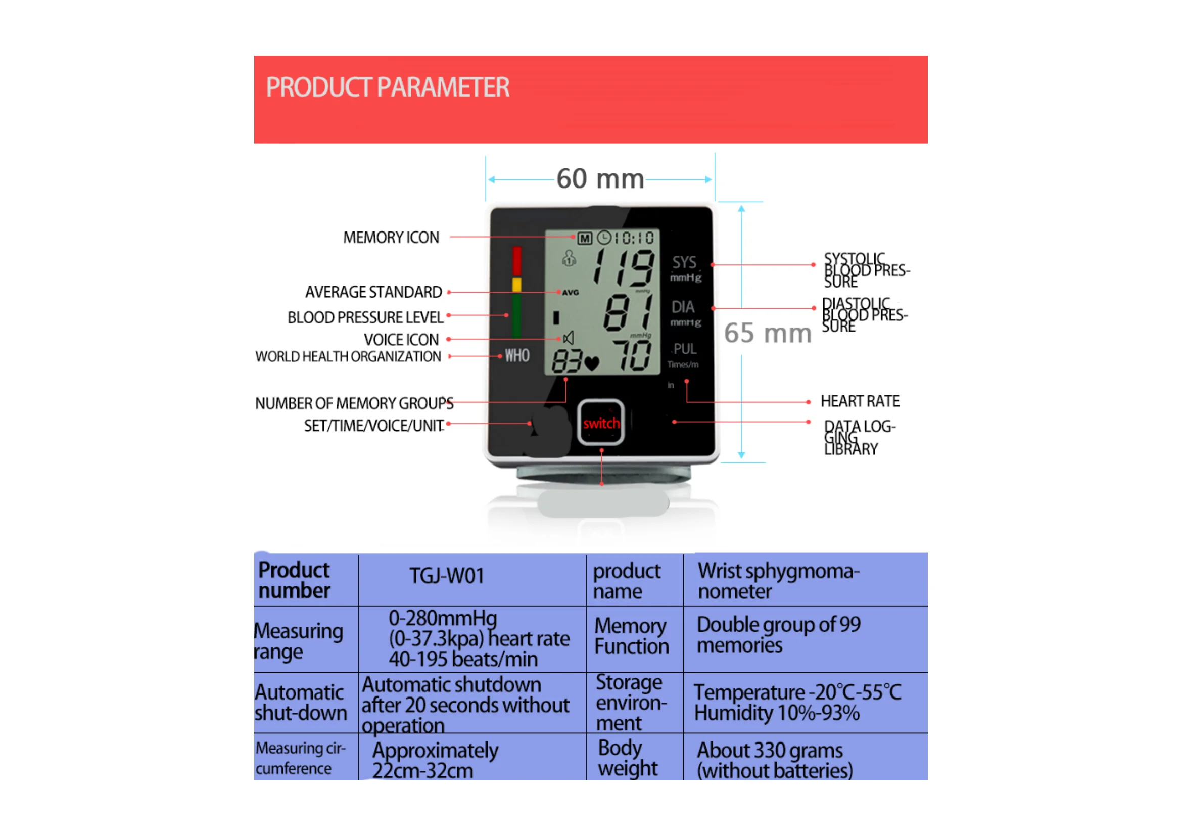 Wholesale price digital LCD portable heart rate pulse meter health blood pressure ambulatory blood pressure monitor wrist